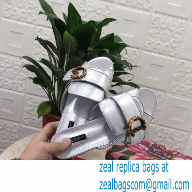 Dolce  &  Gabbana Leather Flat Sliders Silver With Baroque D & G Logo 2021